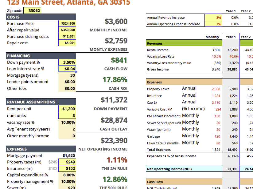 excel template for rental property